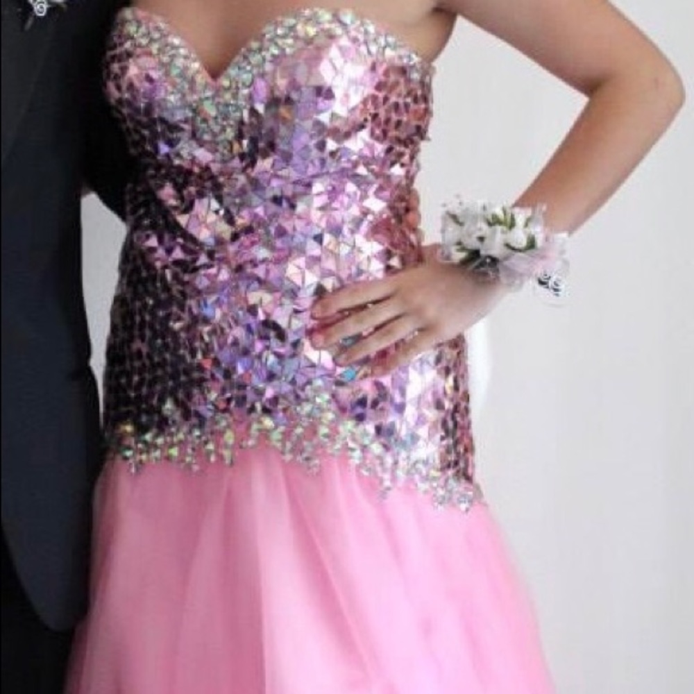 Stacey's Strapless Pink Prom Dress